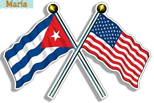 Car Sticker USA and Cuba Waving Flags on Poles Sticker (American Cuban) KK Vinyl Sunscreen Waterproof PVC