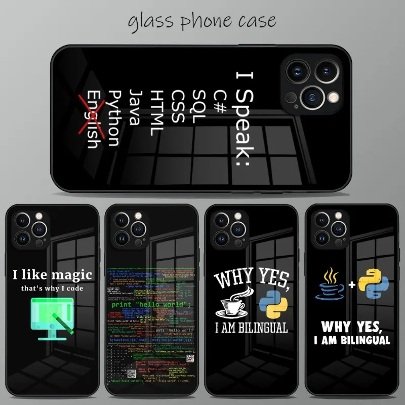 Programming Languages Phone Case For IPhone 12Pro 14 13 11 Pro Max Mini X XR XSMax 8 7 6s Plus SE 2020 Tempered Glass Cover