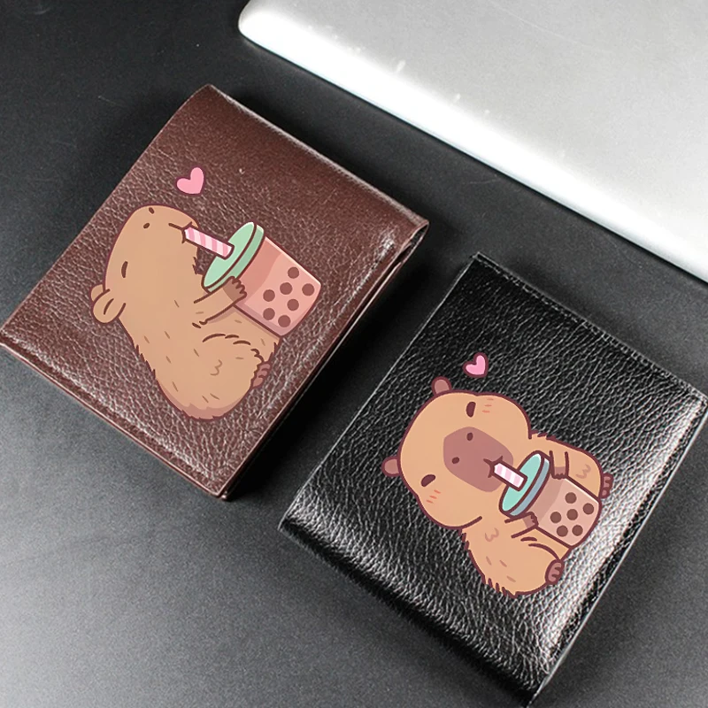Capybara Men PU Faux Leather Wallet for Adult Student Slim Credit Card Holder Coin Purse Multi-Color Pen Storage Perfect Gifts