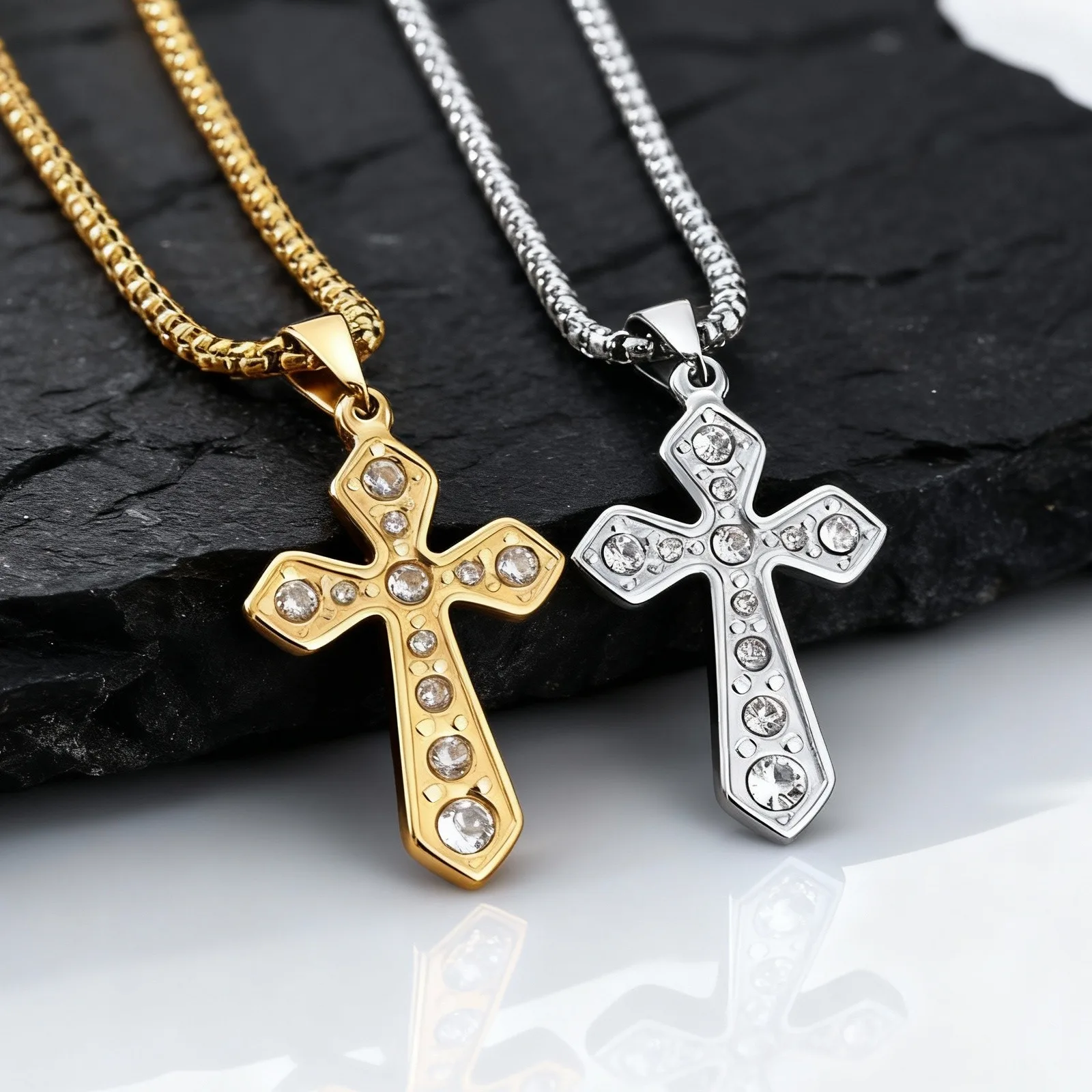 

Chic Cross Necklace for Men Women,Stainless Steel Zircon Cross Pendant,Christian Classic Jewelry Gifts