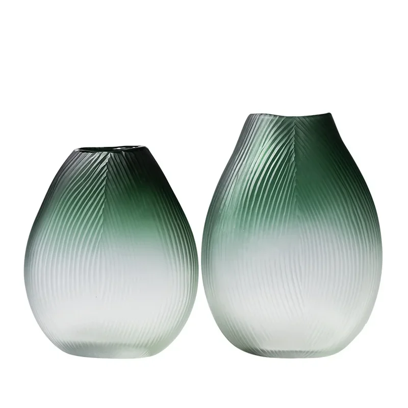

Nordic creative gradual change color vertical pattern big belly vase vase glass flower arrangement living room dining table smal