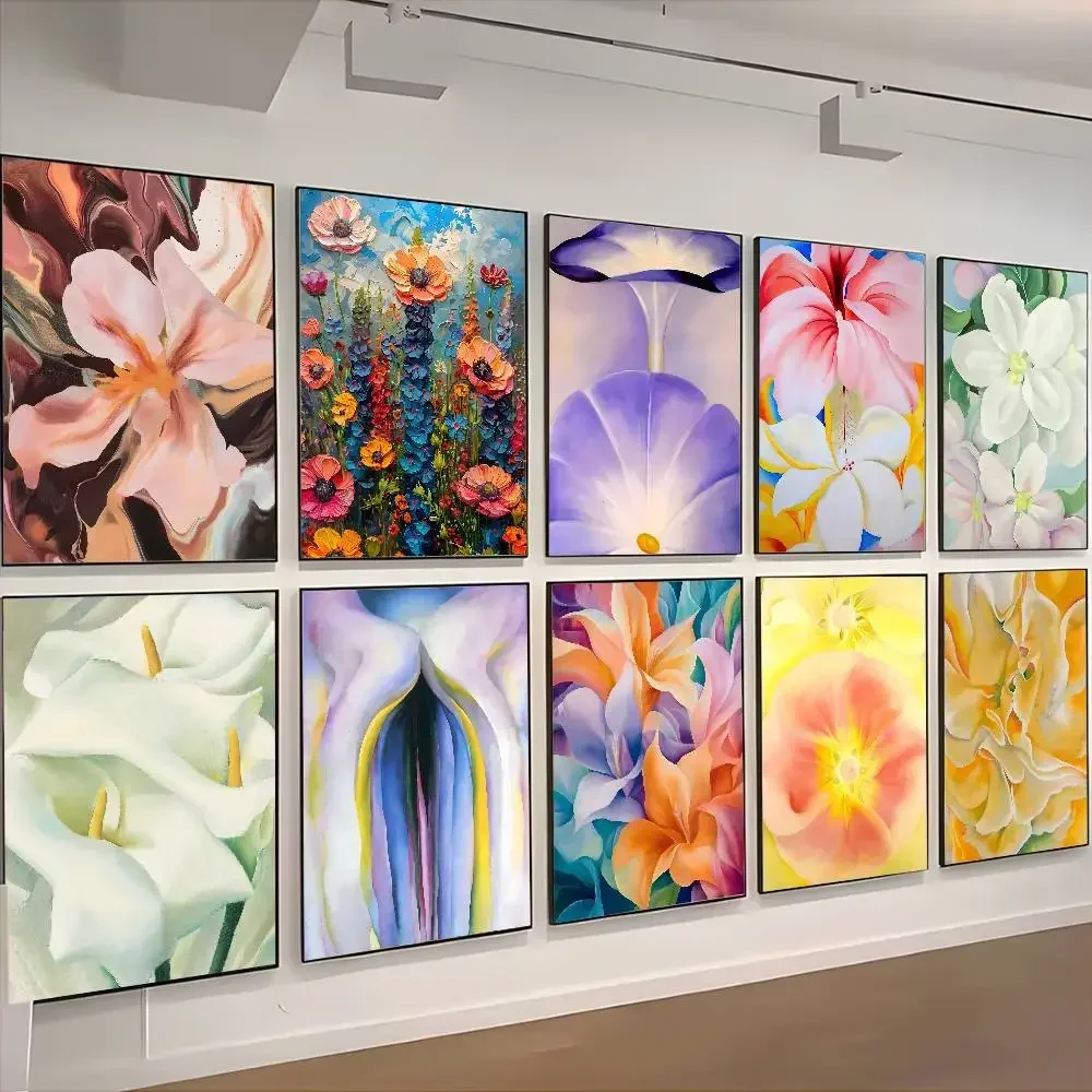 ملصق مطبوع عليه معرض فني على شكل زهرة تجريدية من Georgia O'Keeffe عالي الدقة جدار لاصق مقاوم للماء لغرفة المعيشة المنزلية وغرفة النوم #1