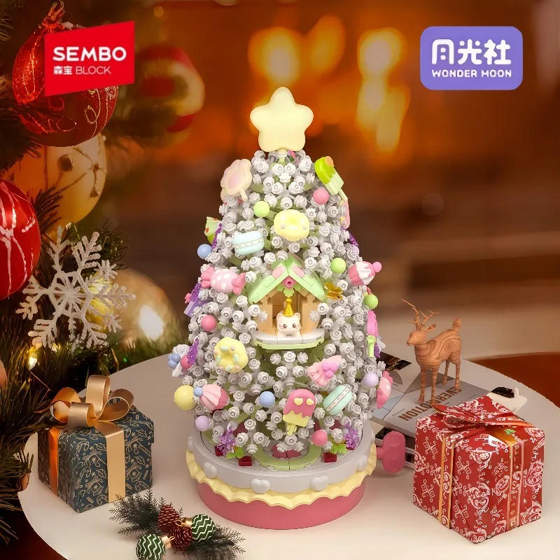 

SEMBO BLOCK Christmas Tree Assembling Building Blocks Music Box Anime Cartoon Model Desktop Collectible Ornaments Christmas Gift