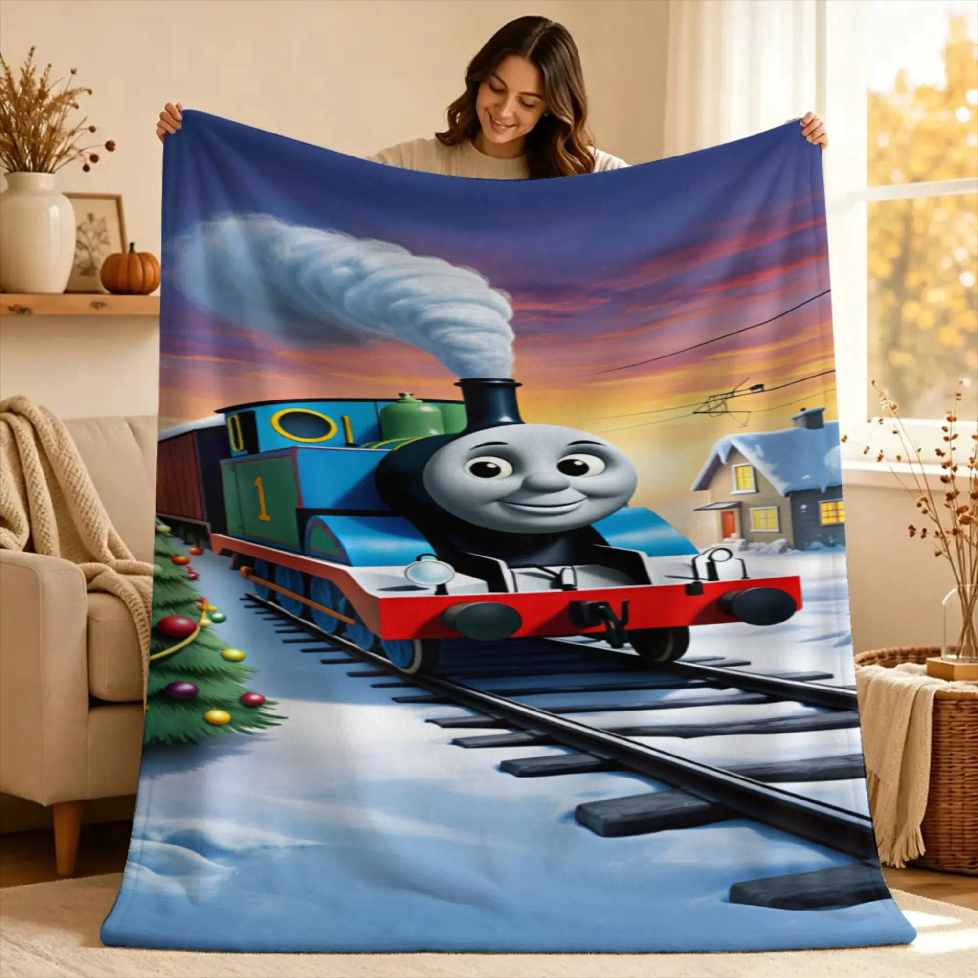 T-Thomas The Train Friends Soft Blanket  Camping Plush Throw Blanket Novelty Home Decor Flannel Bedspread Sofa Bed Cover