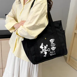 Alice in Wonderland Tote Bag Canvas Handbag Work Commuter Carrying Bag College Student Outfit Book Shoulder Shopping Bag