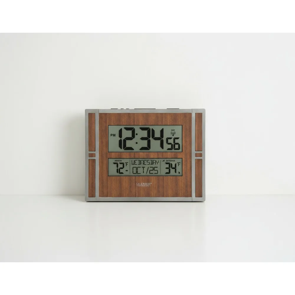 

Atomic Digital Wall Clock with Indoor Outdoor Temperature, 7 Time Zones, Snooze Alarm for Home Office
