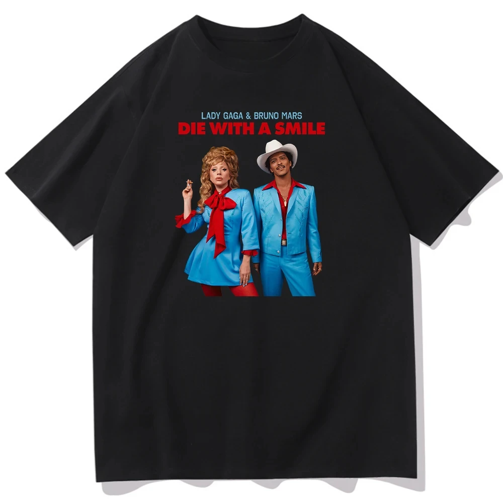 Ropa de mujer de moda Lady Gaga Bruno Mars Die with A Smile camiseta cuello redondo Koszulki Z Krótkim Rękawem Prezent Dla Fanów