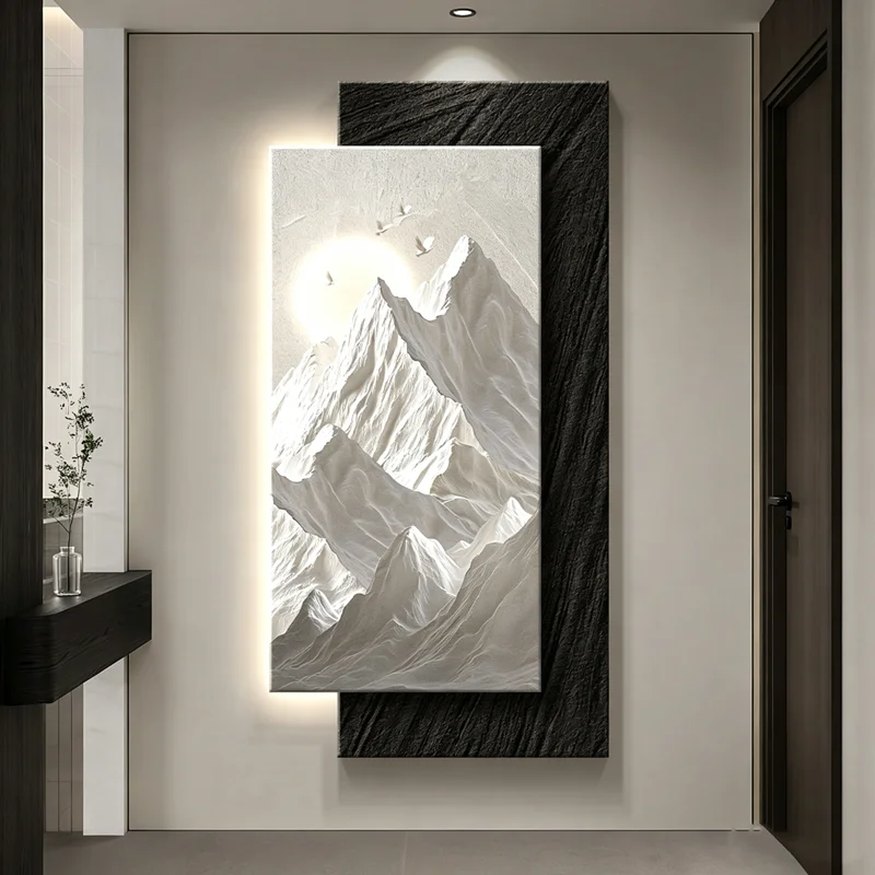 Modern Entrance Decoration Painting Light Luxury High-end Feeling Entrance Induction Hanging Painting Relief Painting Mural Lamp