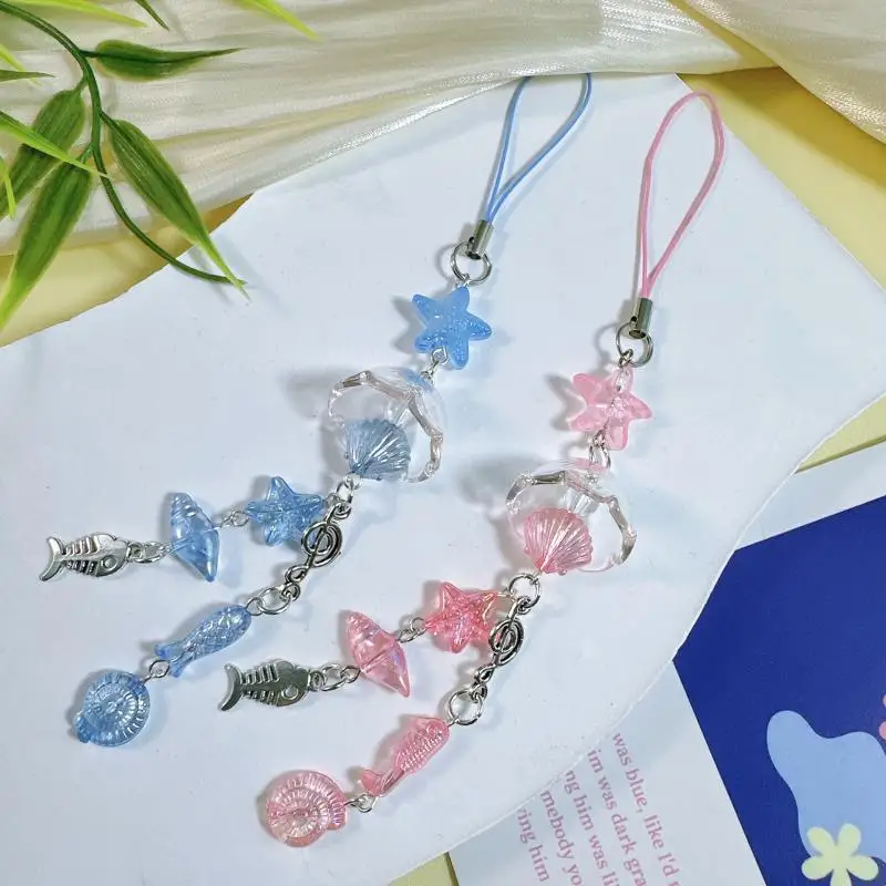 

Sweet Ocean Series Keyring Beaded Keychain Shell Wind Chime Fish Backpack Bag Pendant Charm Phone Chain Decoration Accessories
