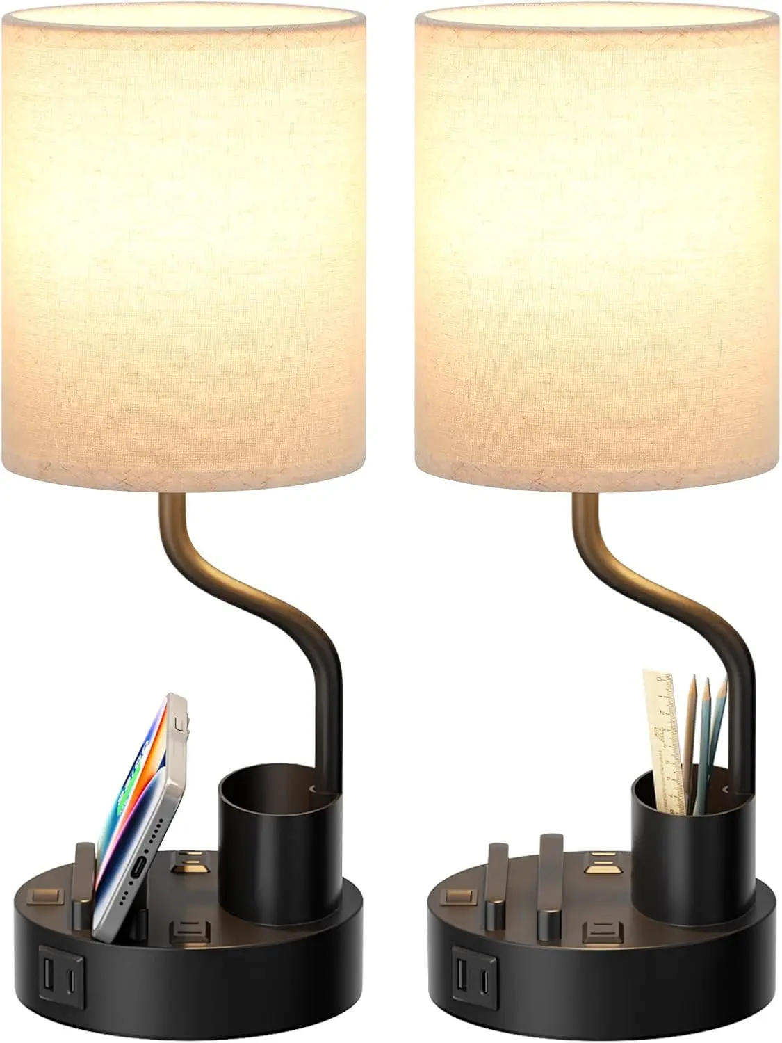 

Set of 2 Bedside Table Lamps with AC Outlet, USB Charging, 3 Color Temperatures for Bedroom, Office