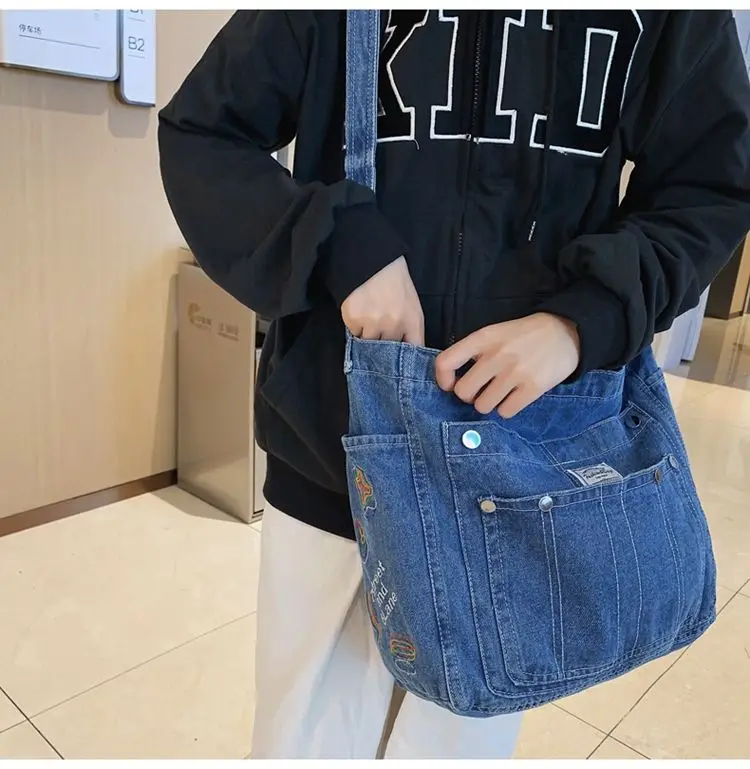 JIAERDI Vintage Denim Handbag Women Retro Grunge Print Punk Casual Crossbody Bags Female Harajuku Y2k Messenger Bag Aesthetic