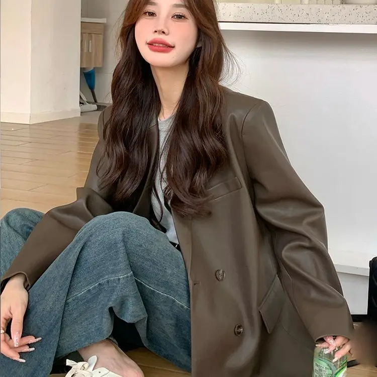 

Large Size 300 Pou Beige Retro Sle Men's And Women's Casual Suit Jaet Spring Autumn New Arrival High Quali Leather Coat