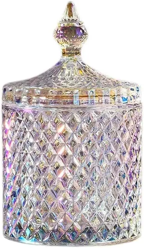 

Colorful Glass Storage Jar with Lid for Bathroom Vanity, Makeup Organizer, 10 oz Capacity