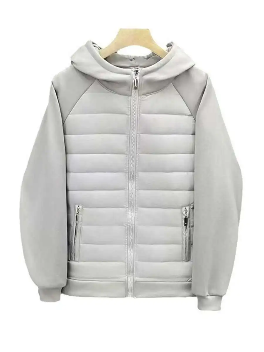 

Winter New Faion Couple Cotton Jaet Loose Casual Hooded Color Splicing Men's Coat Long Zipper ket Decoration