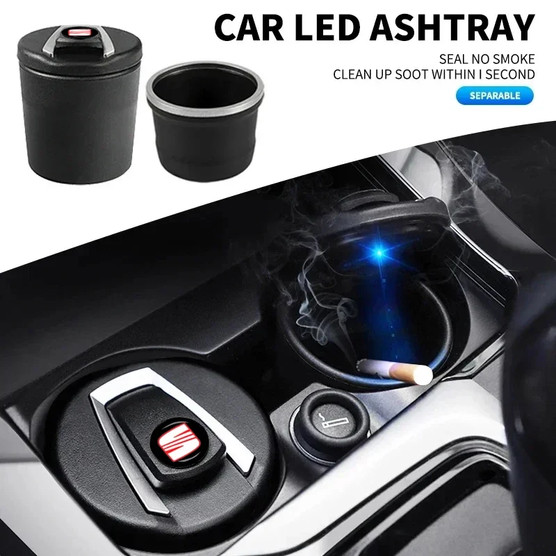 Auto Aschenbecher Kreative LED Licht Auto Innen Zubehör Für SEAT Leon cupra MK1 MK2 MK3 Ibiza 6L 6J 6P 6F 1P 5F FR Altea Ateca