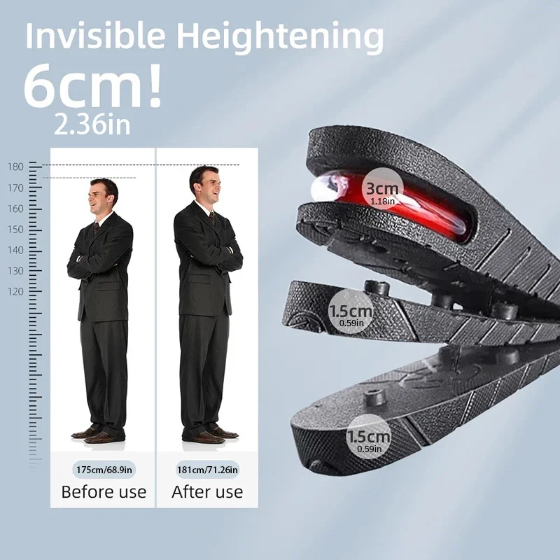 1 Pair of Unisex Air-Cushioned Height-Increasing Insoles, Invisible Inner Height-Increasing Insoles