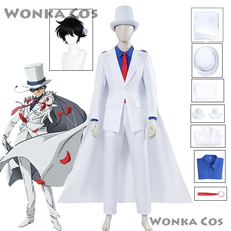 Kaitou Kiddo Cosplay Costume Kid. The Phantom Thief Kuroba Kaito Anime Cosplay Full Set Hat Cape Halloween Party Role Play Suits