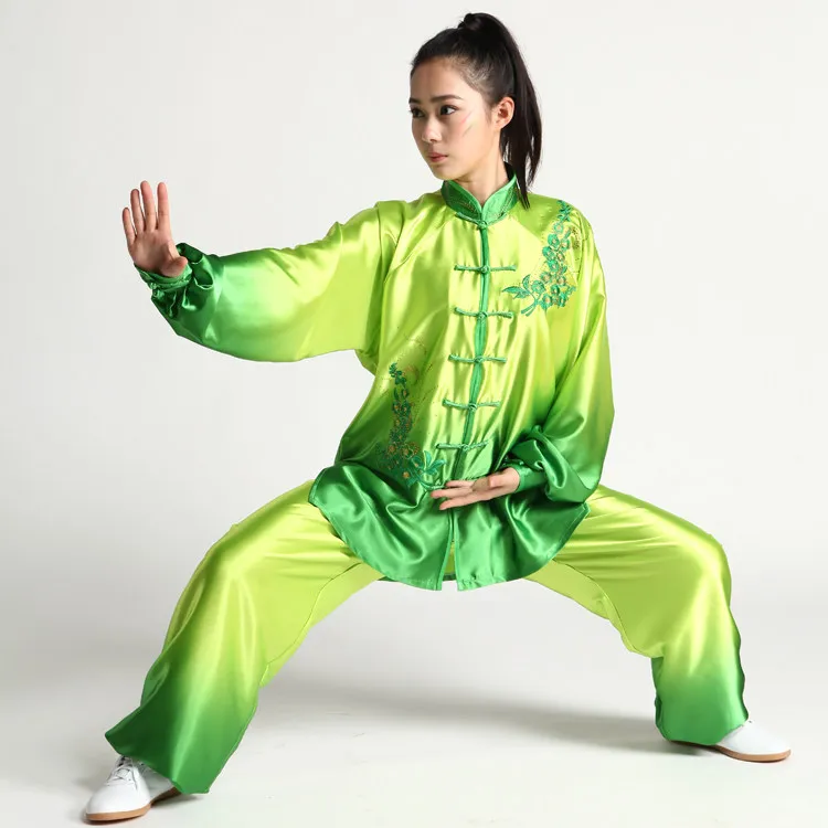 Women's High-end Embroidered Tai Chi Uniform Autumn Martial Arts Practice Performance Competition Clothing with Gradient Color L