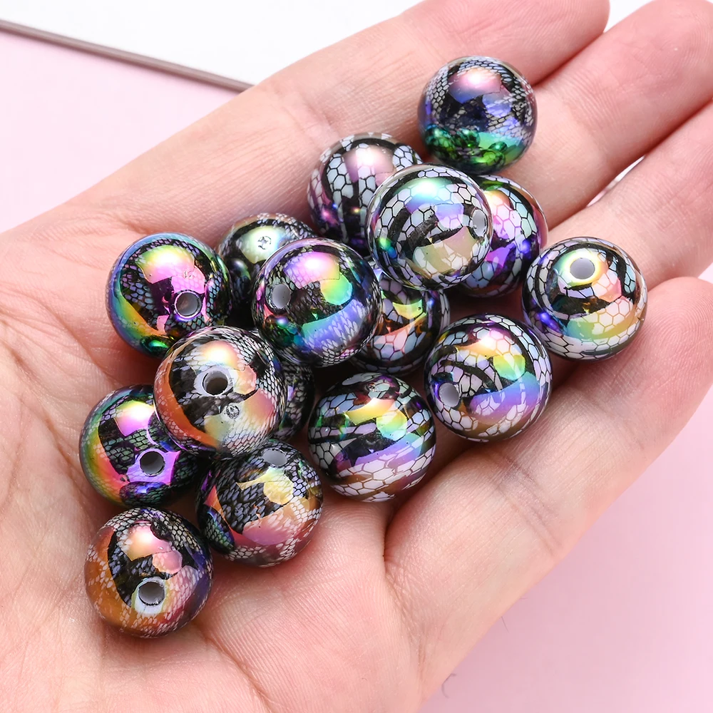 10 Stück 16mm Schwarz Beschichtete Bunte Runde Netz-Acrylperlen Glänzende Glatte Zwischenperlen für Schmuckperlen DIY Armband Halskette – Detail 4