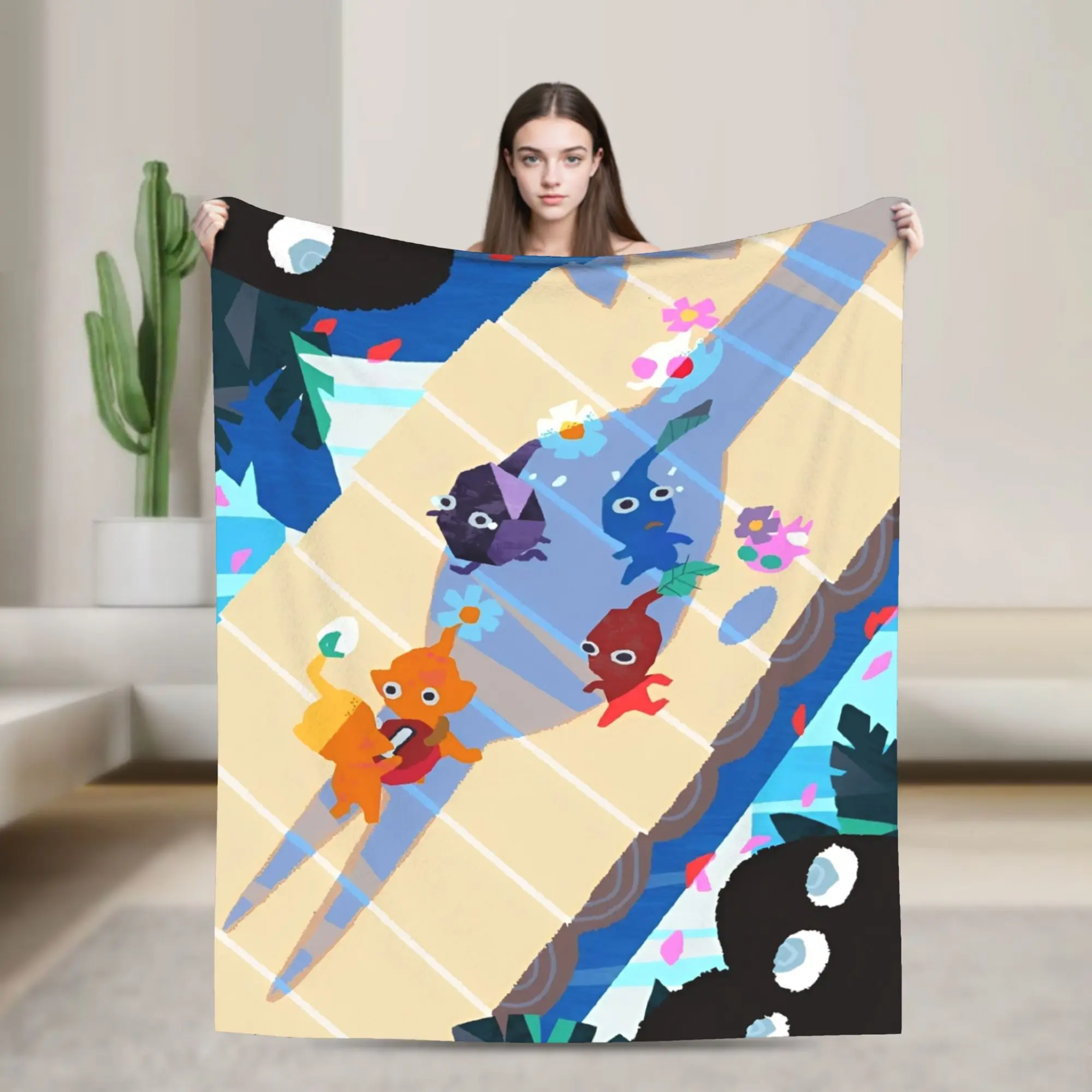 Video Game Pikmin Blanket Fleece Textile Decor  Breathable Lightweight Thin Throw Blanket for Bed Travel Plush Thin Quilt