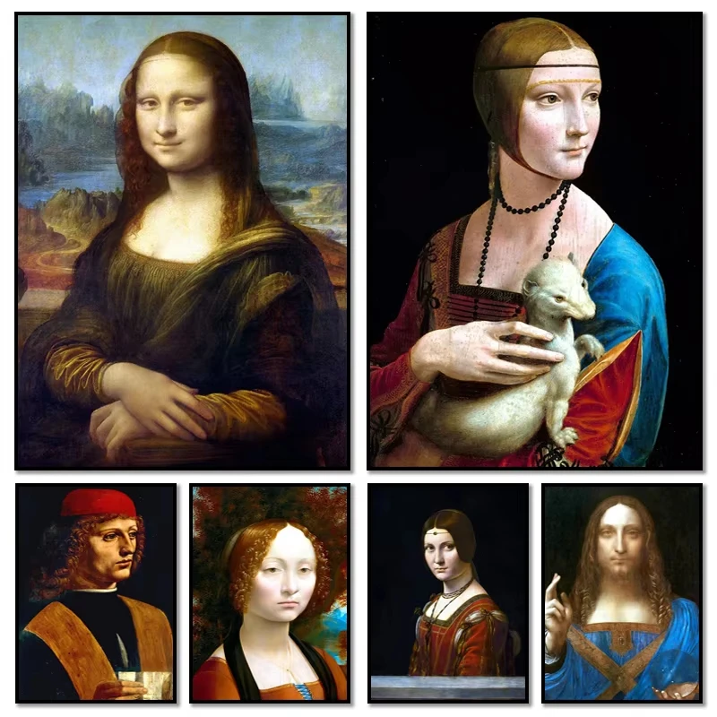 Célèbre œuvre d'art de Léonard de Vinci, Mona Lisa, Salvator Mundi, peinture au diamant et impression d'art mural pour la décoration du salon et de la maison