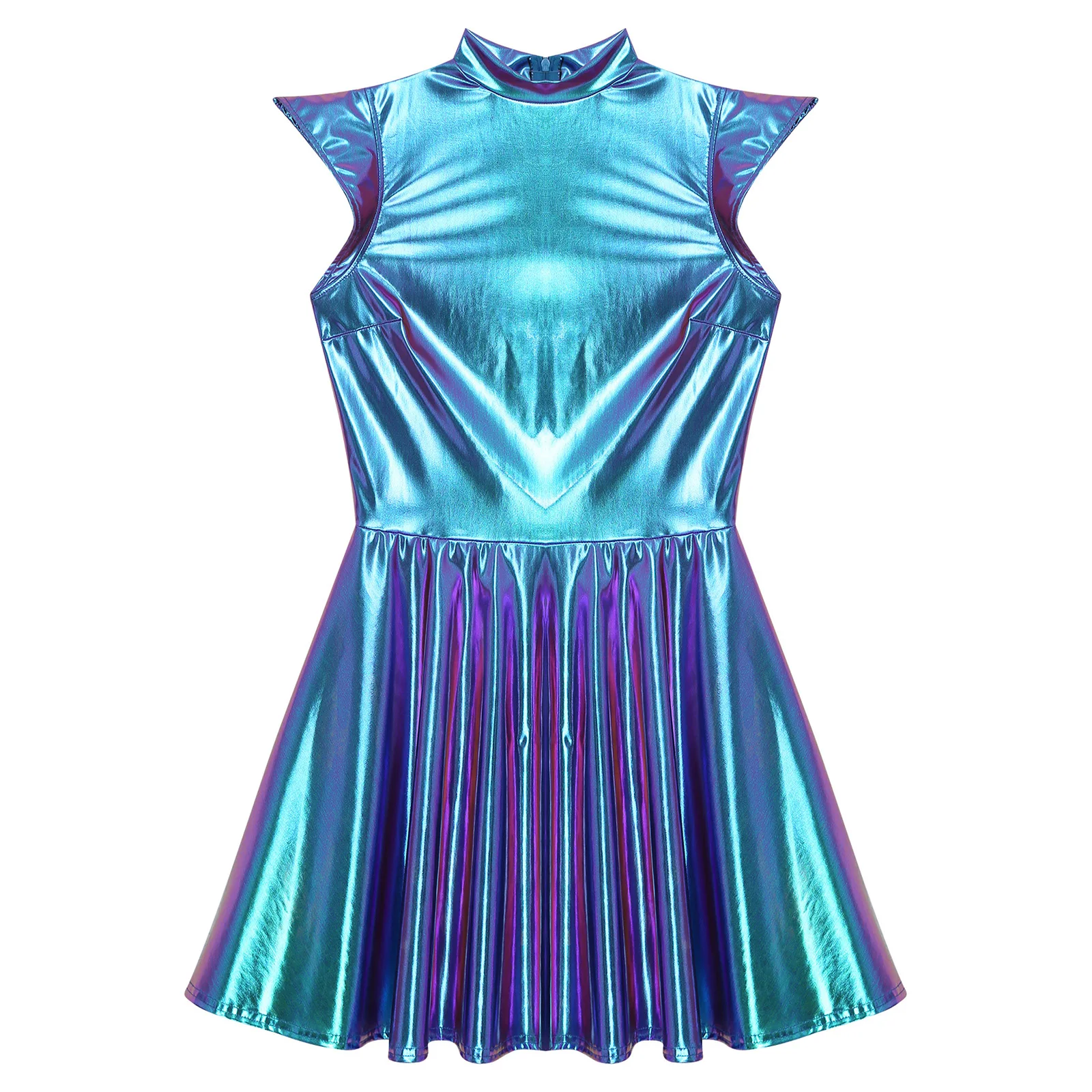 Halloween Holographic Dress for Women Metallic Dress High Waist A-line Dress Music Festival Astronauts Role Play Alien Costumes