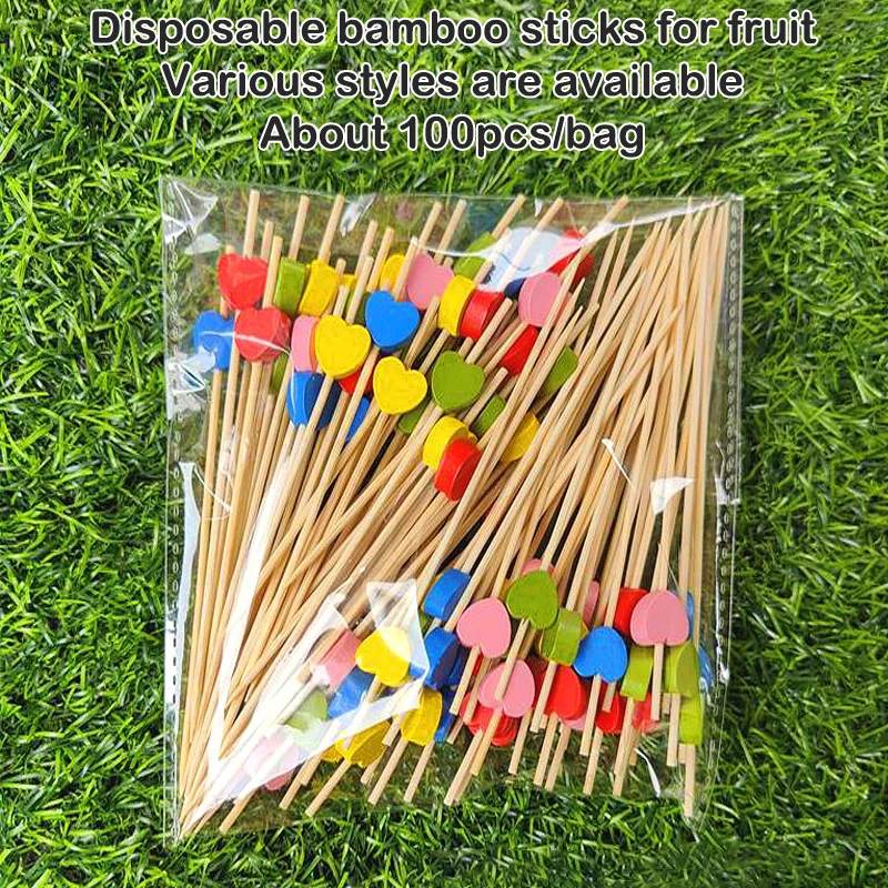 Disposable Bamboo Skewers Food Picks Buffet Cupcake Fruit Fork Party Cake Dessert Salad Vegetable Sticks Toothpick Skewer