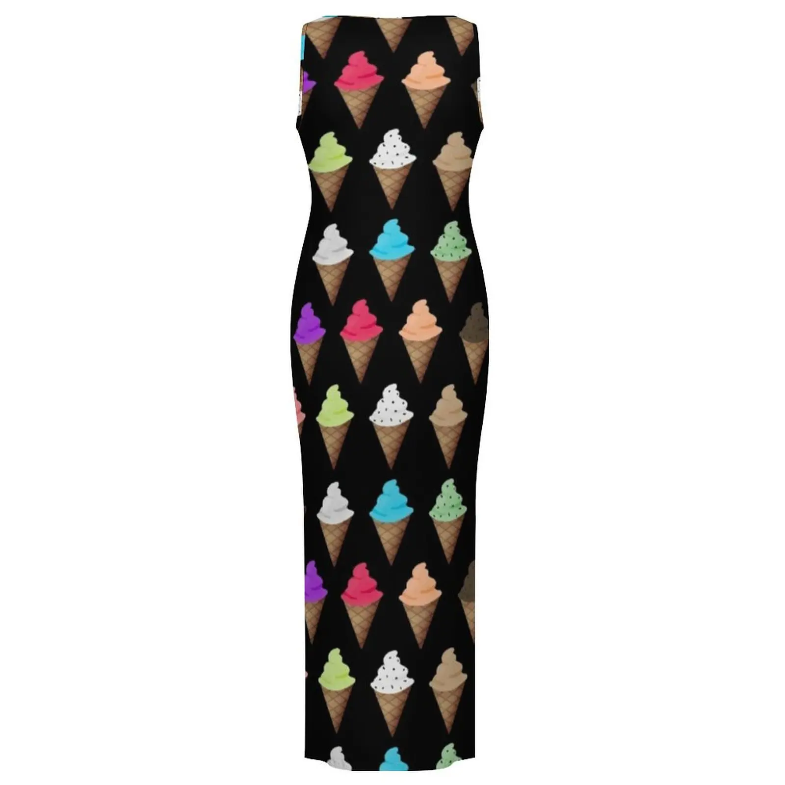 Women Bodycon Dress Elegant Ice Cream Flavors Maxi Dresses Summer Waffle Cone Sleeveless Y2K Fashion Design Dress Big Size 4XL
