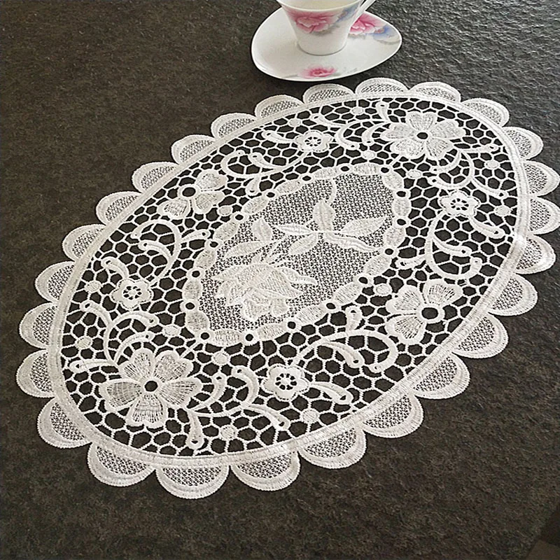 Table decoration and accessories white oval Embroidery bed Table Runner flag cloth cover Lace tea tablecloth kitchen Christmas