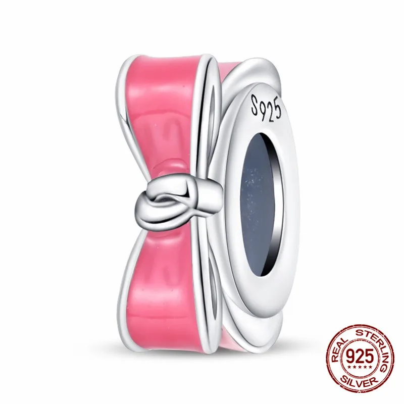 

925 Sterling Silver Pink Pendant Bead, Set with Zircon Paired with an Original Bracelet DIY Womens Jewelry Gift