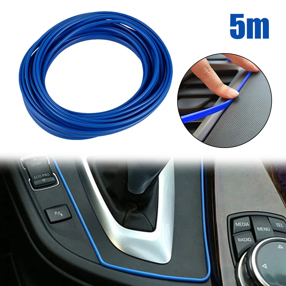 5m Car Interior Decor Blue Point Edge Gap Door Panel Molding Line Accessories High Tensile Flesibility Anti-collision Longevity