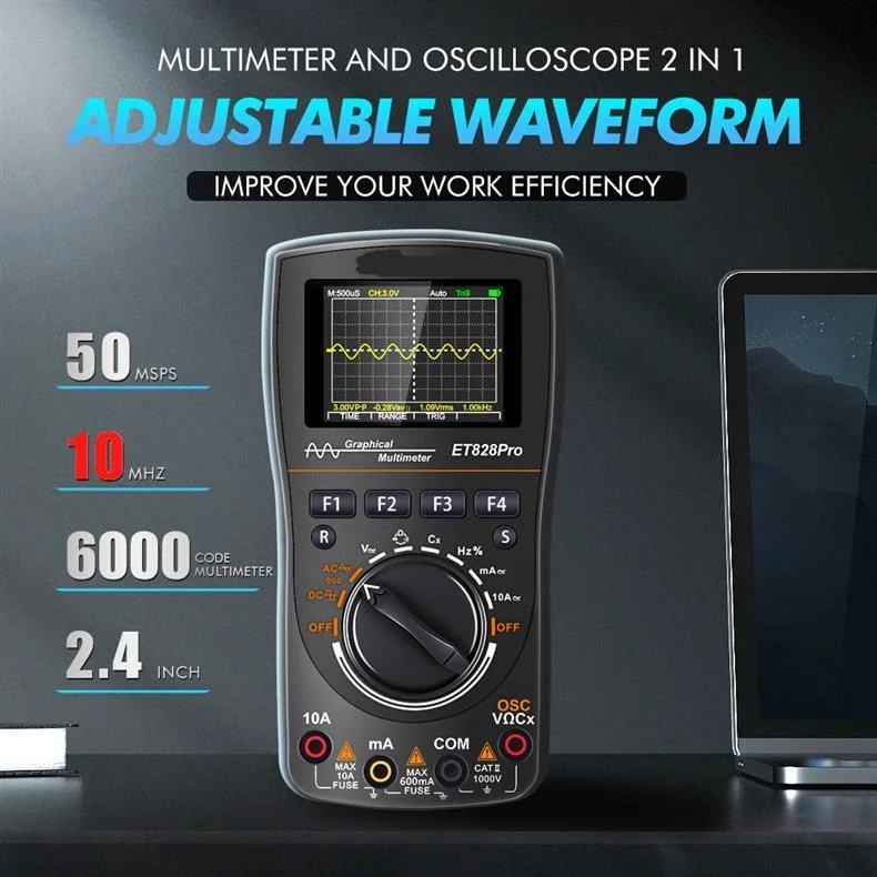 ET828PRO Model 2in1 Display Handheld Oscilloscope Multimeter ET828PRO 50Msps Sampling Rate 10Mhz