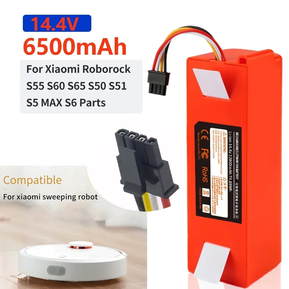 

XM-S50 14,4 V 12800mAh Xiaomi Роботизированный вакуумный сменный аккумулятор 18650 батарея для Xiaomi Roborock S55 S60 S65 S50 S51 S5 MAX S6