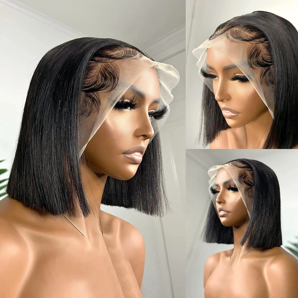 Lace Frontal Human Hair Wigs Straight 4x4 13x4 Transparent Lace Frontal Human Hair Bob Wigs Pre Plucked Full Frontal Lace Wigs