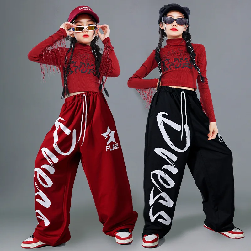 

Костюм для джазовых танцев для девочек, топ с длинными рукавами и кисточками, джазовый тренировочный костюм, детский костюм для уличных танцев, подиум, модный тренд