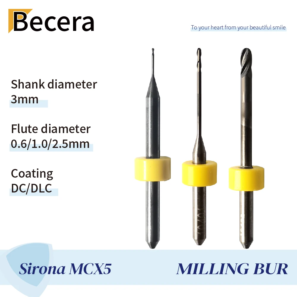 CAD CAM Milling Burs For Sirona  MCX5 Cerec Drills Shank 3 MM Size 0.5 /1.0 /2.5  For Zirconia PMMA Dental Lab Equipment