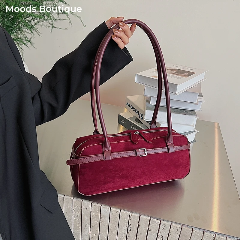 

MOODS Retro Underarm Shoulder Bags For Women PU Suede Solid Color Commute Satchels Bag 2025 Autumn New Designer Handbags Luxury