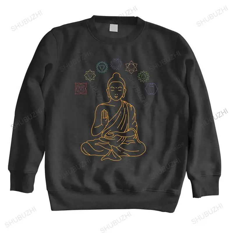 

Seven Chakras Meditating Buddha hoodie Men Pure Cotton Fashion sweatshirt O-neck Buddhism Mandala sweatshirts Top Appare