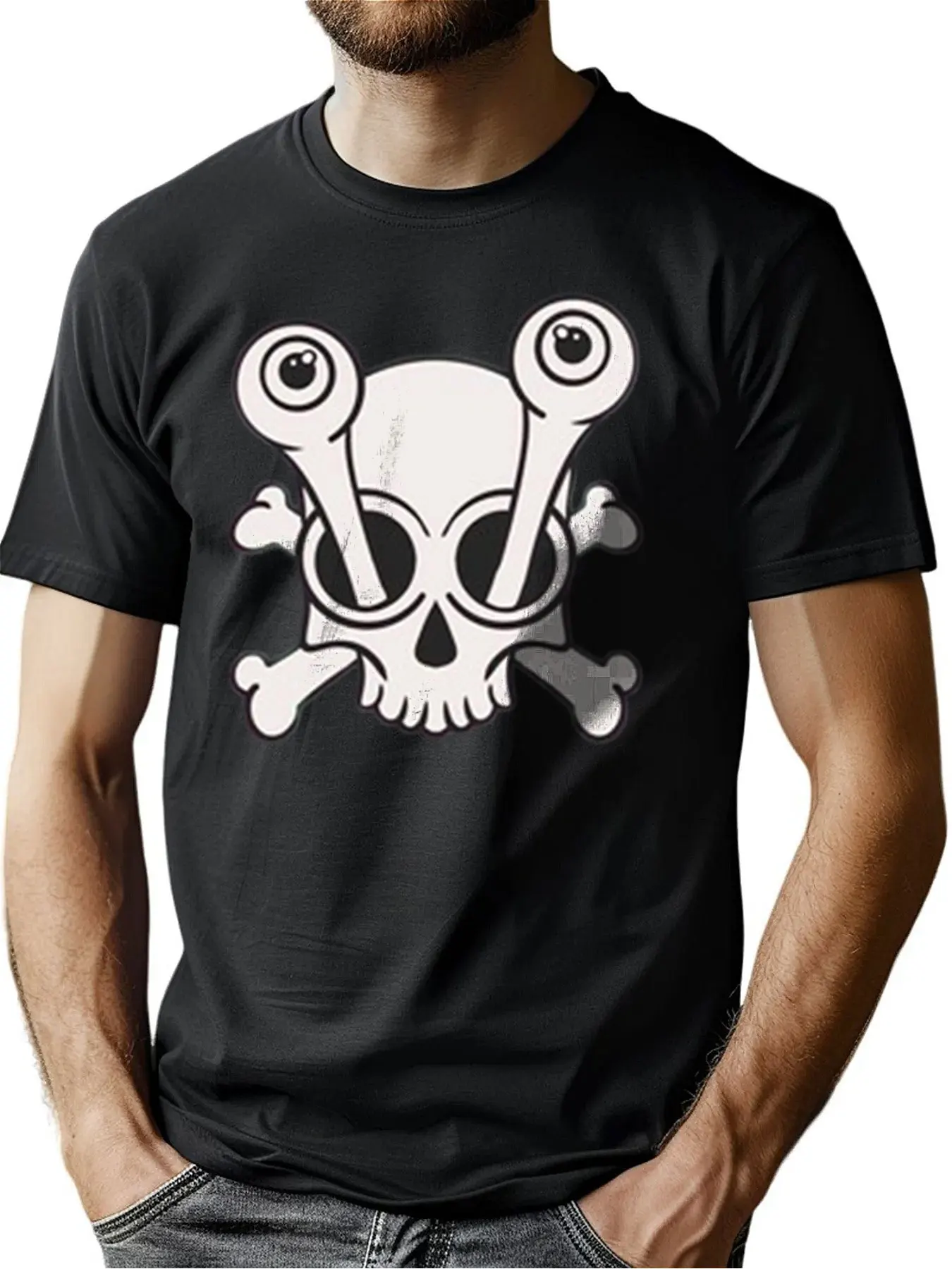 

Men's Premium Cotton Crew Neck Tee With Skull And Eyeball Graphic Print, Soft Casual Shirt For Outdoor Activities, Christmas Gi