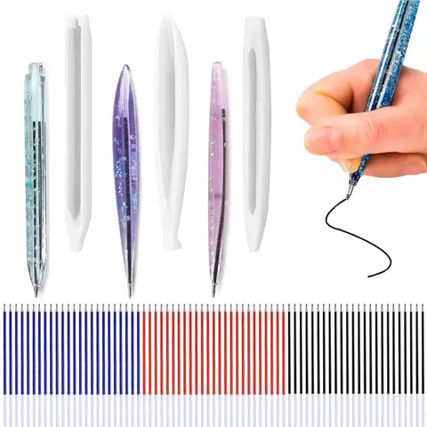 Transparent Pen Silicone Mould Set Dried Flower Resin Decorative Craft DIY Ballpoint Pen Mold Epoxy Resin Molds for Jewelry