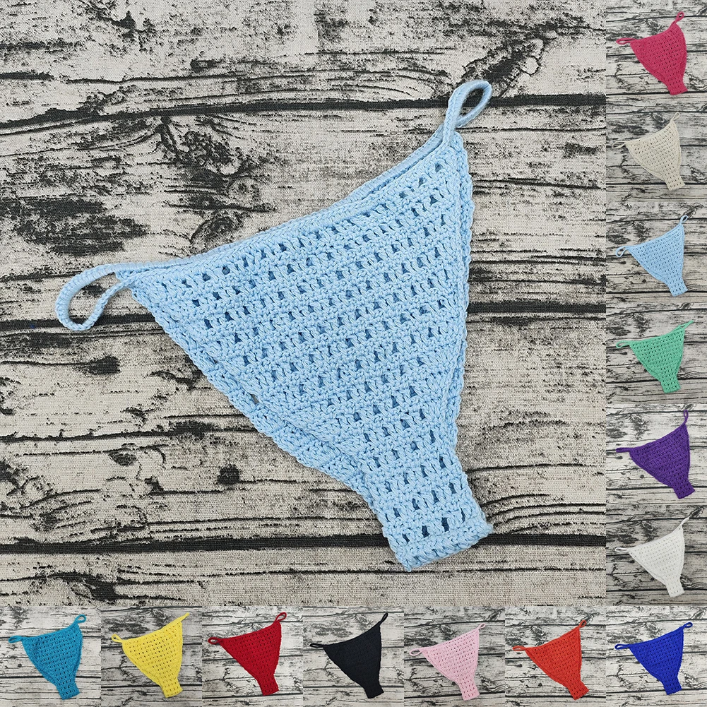 1pc Hand Crochet Swimsuit Comfortable Women Swimwear Shorts Low Rise Triangle Swim Sunbathing G-strings Bikini