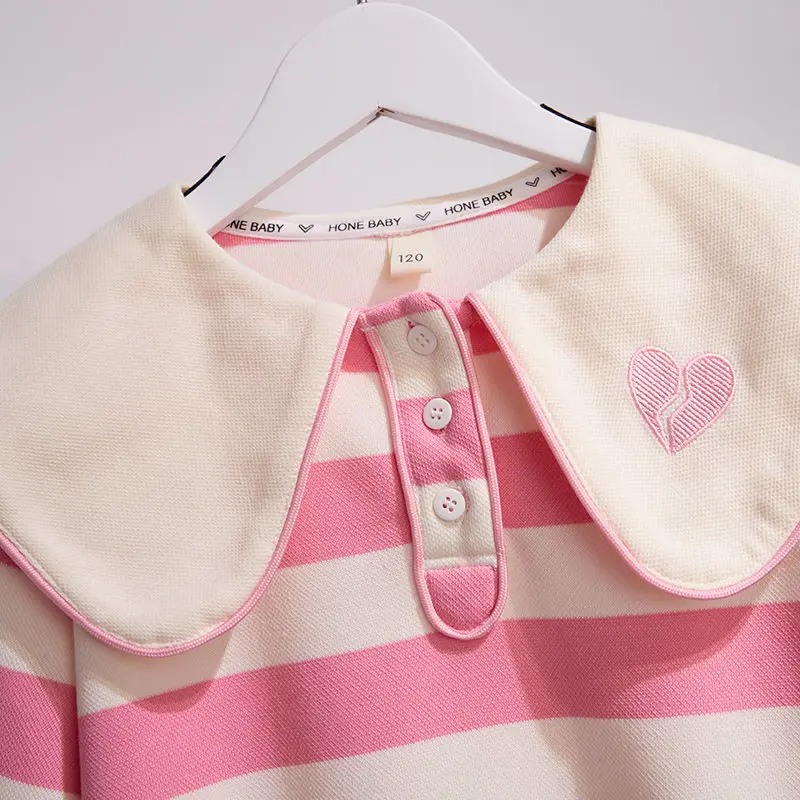 Jersey de manga larga con cuello de muñeca para niñas, jersey de retales con botones a rayas, parte inferior suelta, Tops elegantes informales a la moda, otoño e invierno, 2023