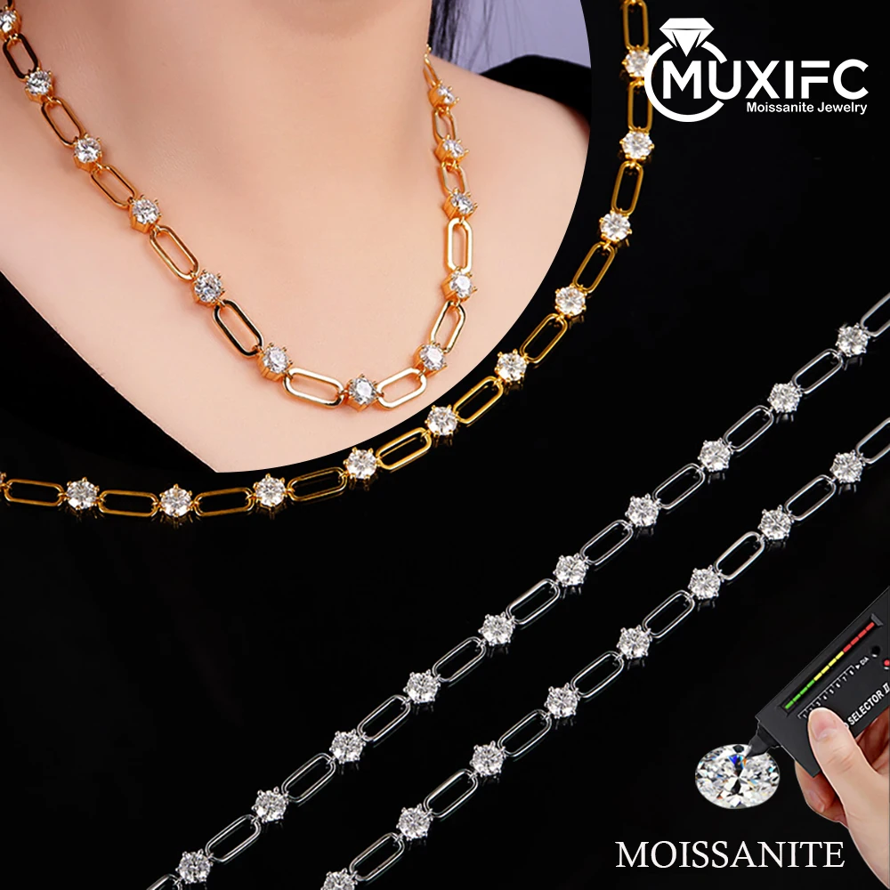 

MUXIFC Full Real Moissanite Necklace for Women S925 Sterling Silver Clavicle Necklaces Lab Diamond GRA Certified Choker Jewelry