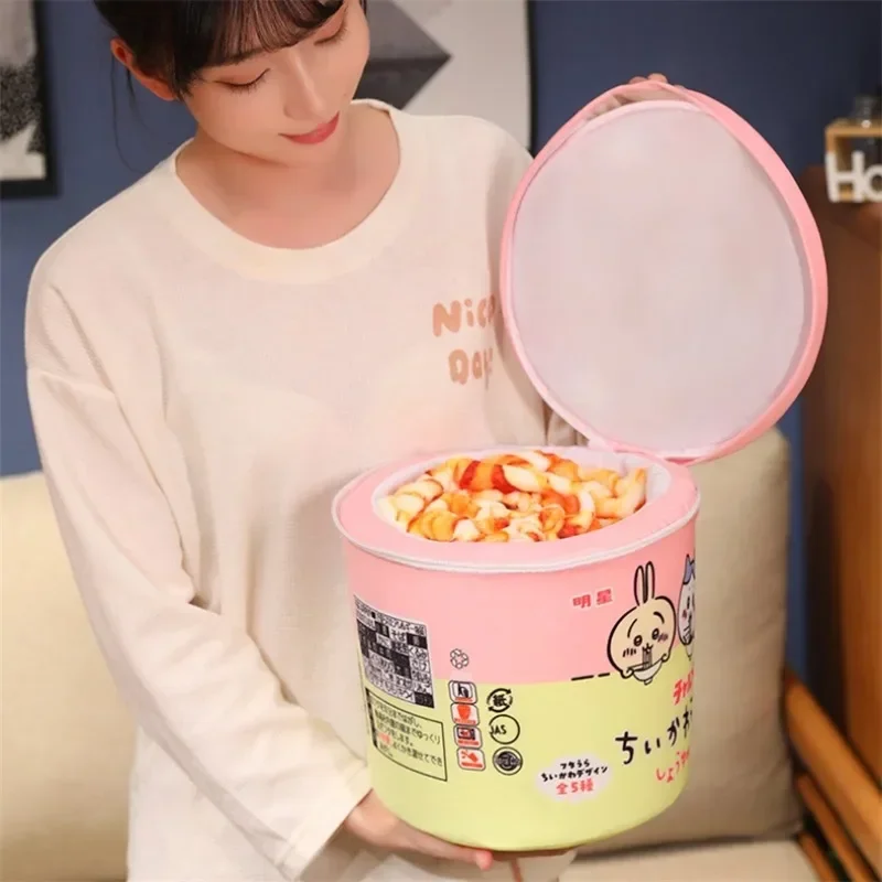 Funny Chikawa Hachiware Cartoon Simulation Instant Noodles Plush Nap Blanket Usagi Anime Kawaii Star Noodle Bucket Pillow Gift