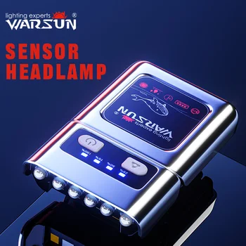 Warsun potente faro LED de largo alcance tipo C linterna recargable de alta potencia lámpara de cabeza al aire libre luz de pesca