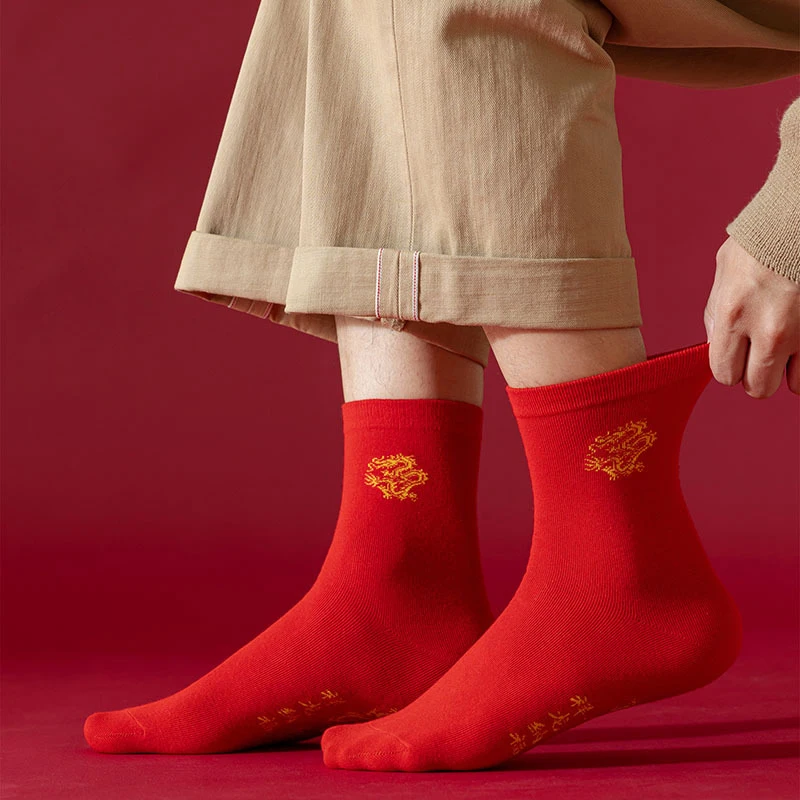 Frauen socken Jahr des Drachen rote Socken rote Röhren socken atmungsaktive und schweiß absorbierende dicke untere lange Socken