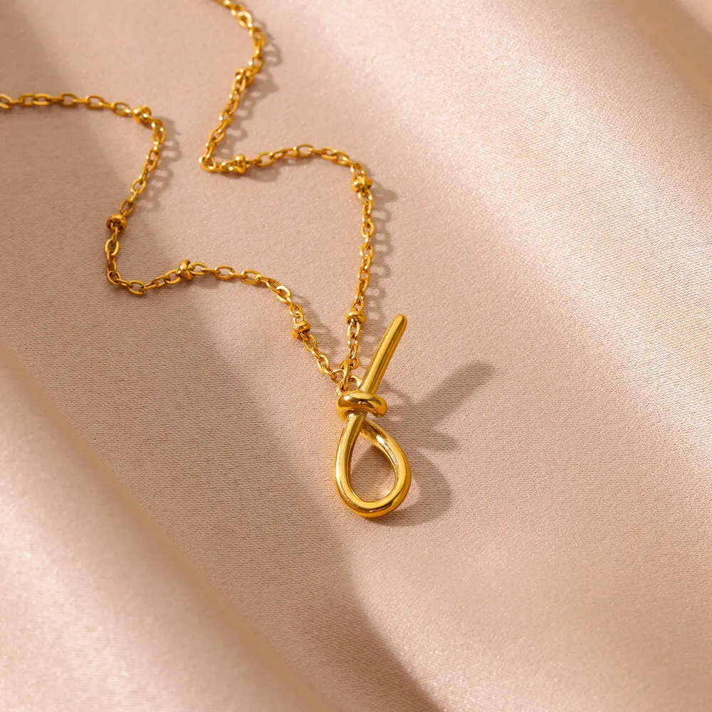 316L Stainless Steel Simple Knot Pendant Necklaces for Women Cross Bead Chain Choker Couple Jewelry Waterproof Trend Love Gift image 4