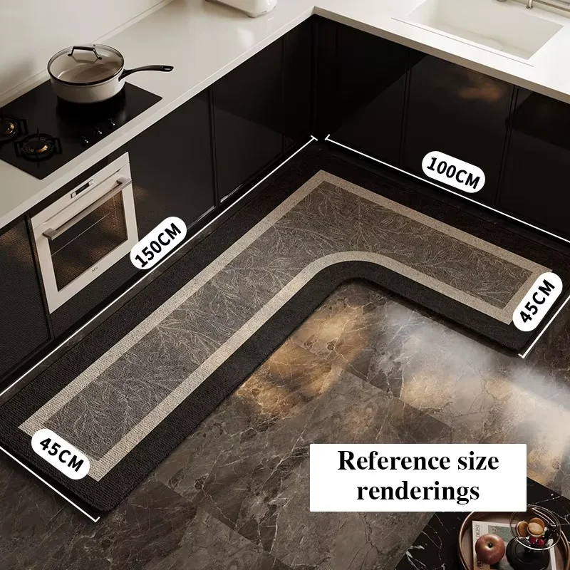 

Kitchen Floor Mat Waterproof Non-slip Wear-resistant Carpet L-shaped Minimalist Geometric Lines Mats Home Decoration Rug 주방 카펫