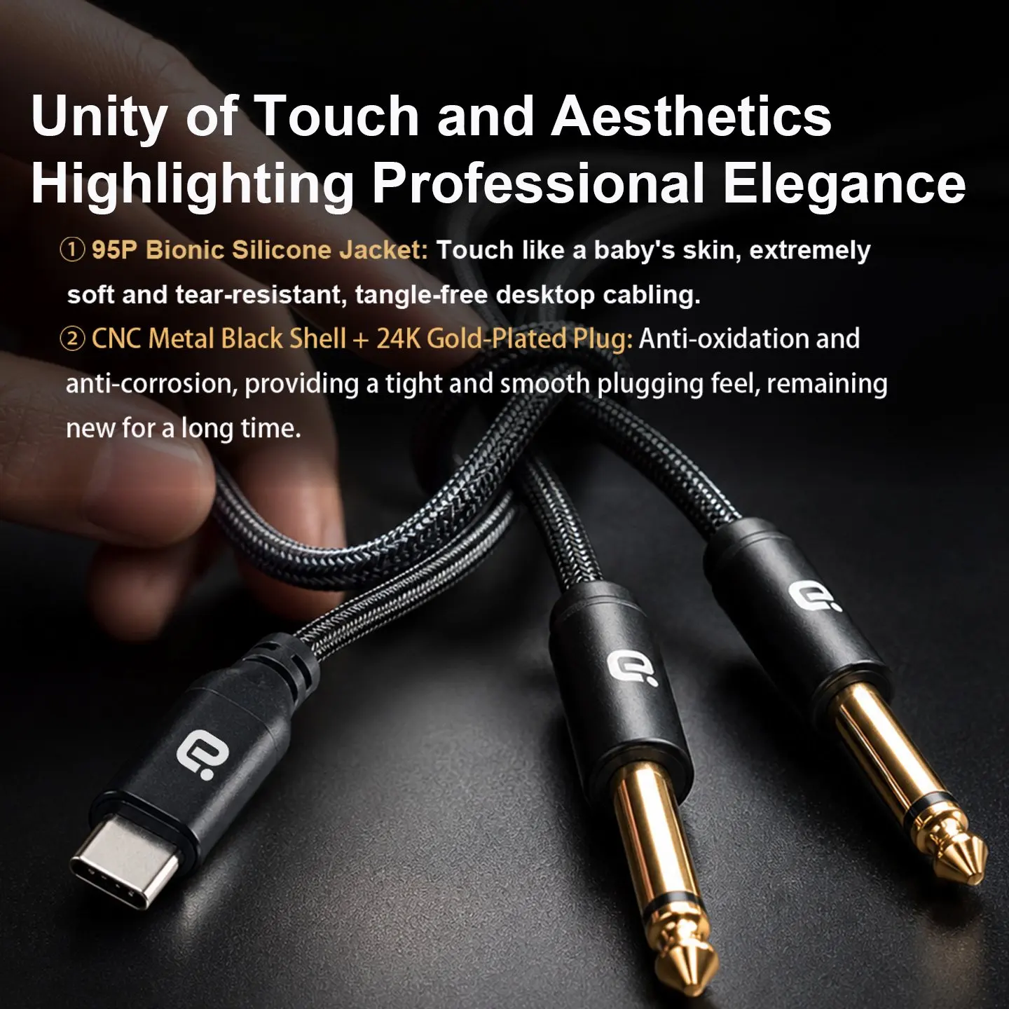 Hi-Res Type-C to Dual 6.35mm Audio Cable 32Bit/384K DAC with 8-Band EQ & Anti-Interference Magnetic Ring for Studio/Desktop Au