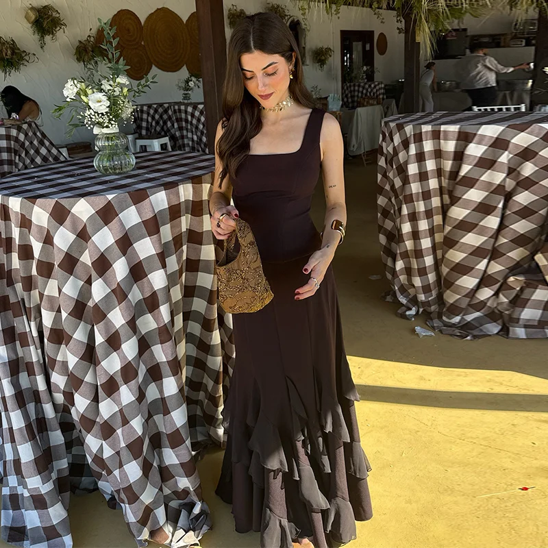 Vintage Top und Rock Set für Damen, Elegantes Schulterfreies Oberteil mit Rüschen, Patchwork-Röcke, Sommer-Urlaubsoutfit 2026, Neues Damenanzug-Set – Detail 8